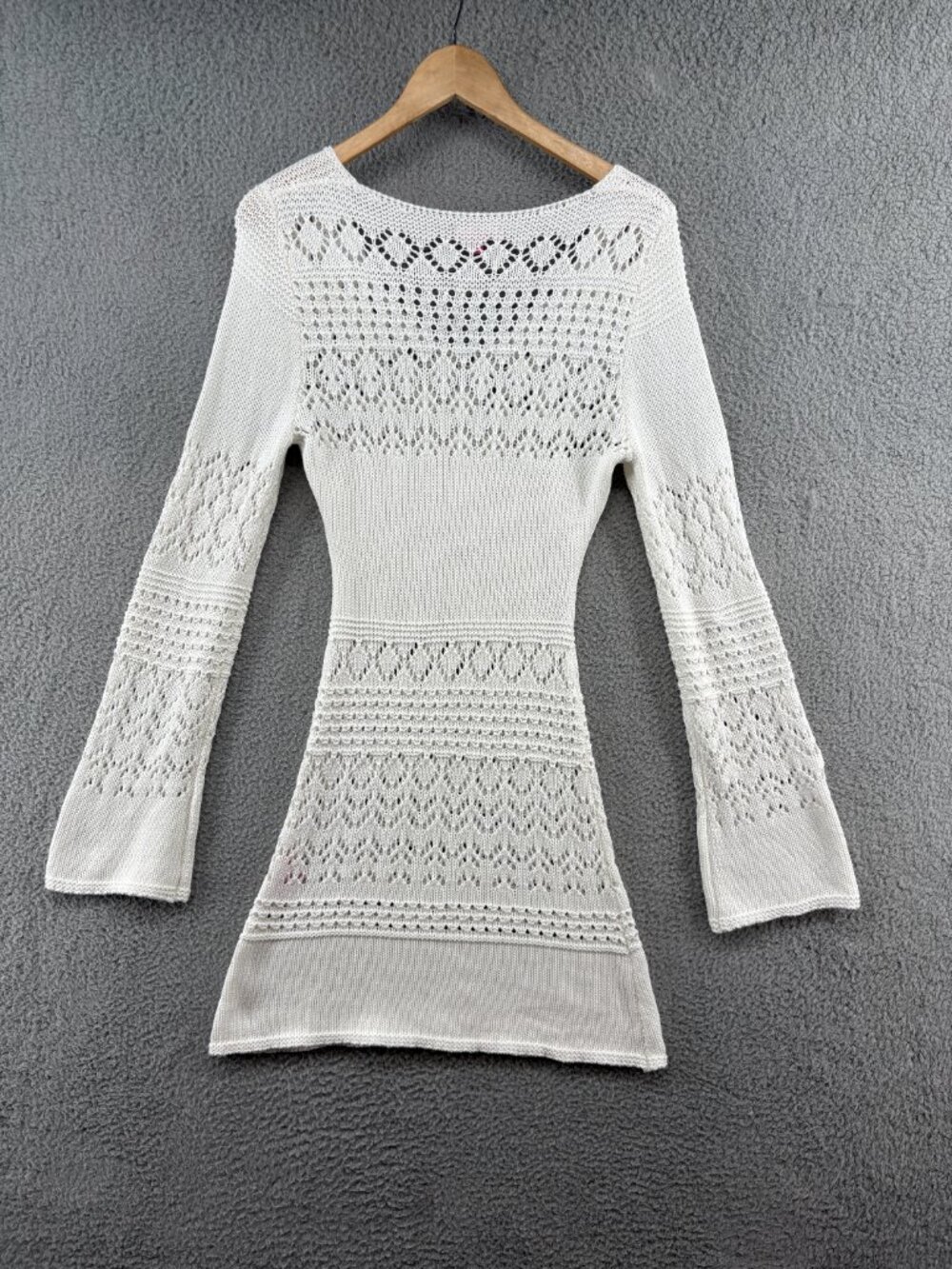 Dolls Kill Sugar Thrillz California Dreamin Crochet Mini Dress M Bell Sleeve - Picture 4 of 15